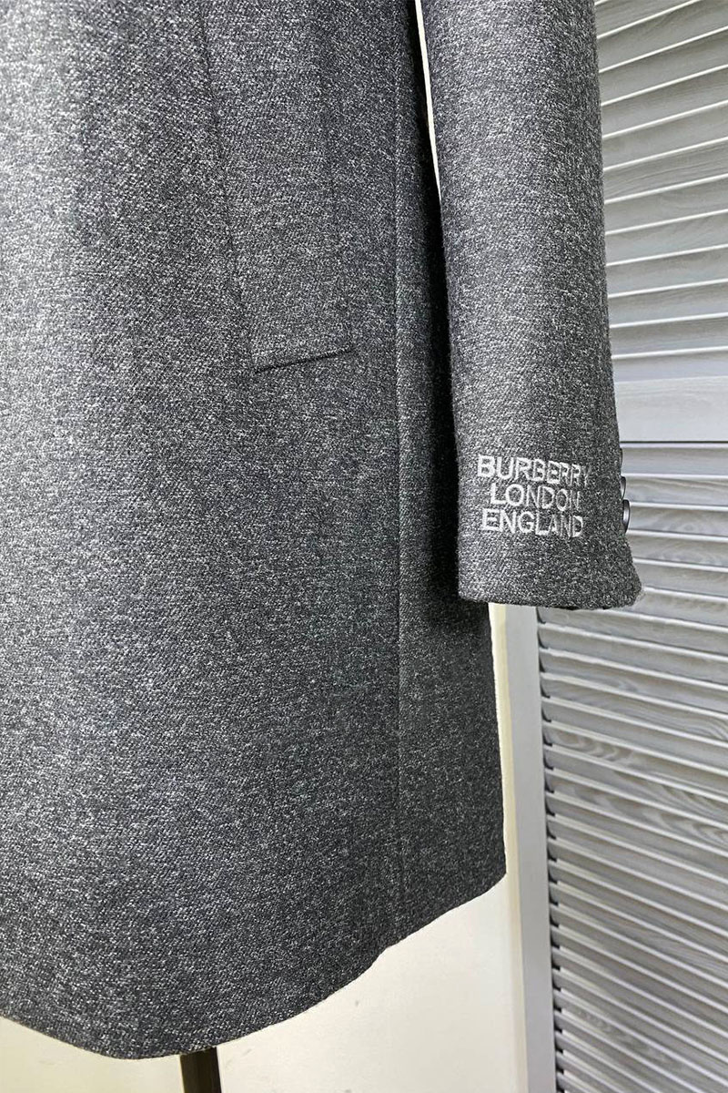 Burberry Тёмно-серое мужское пальто London England logo-embroidered