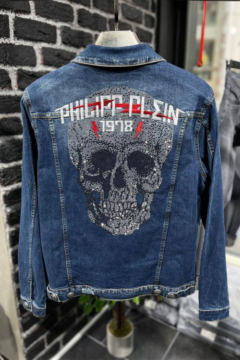 Philliр Рlеin Мужская джинсовая куртка со стразами Skull 1978