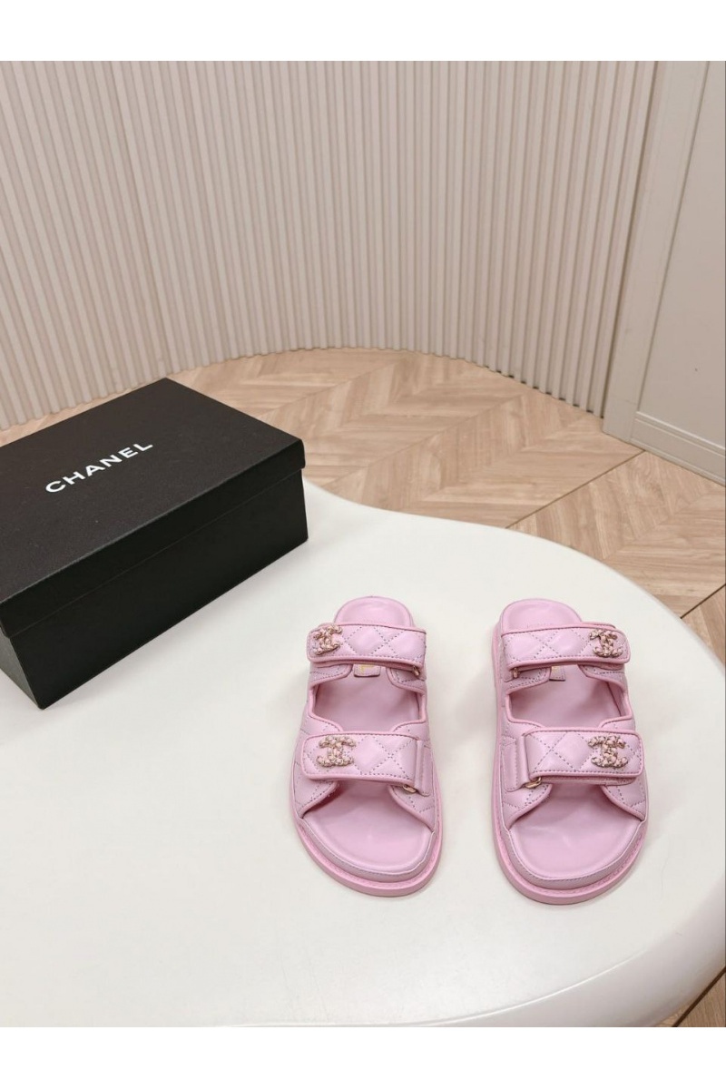 Chаnеl Женские кожаные сандалии розового цвета