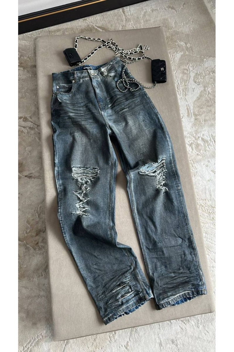 Balenciaga Женские рваные джинсы синего цвета