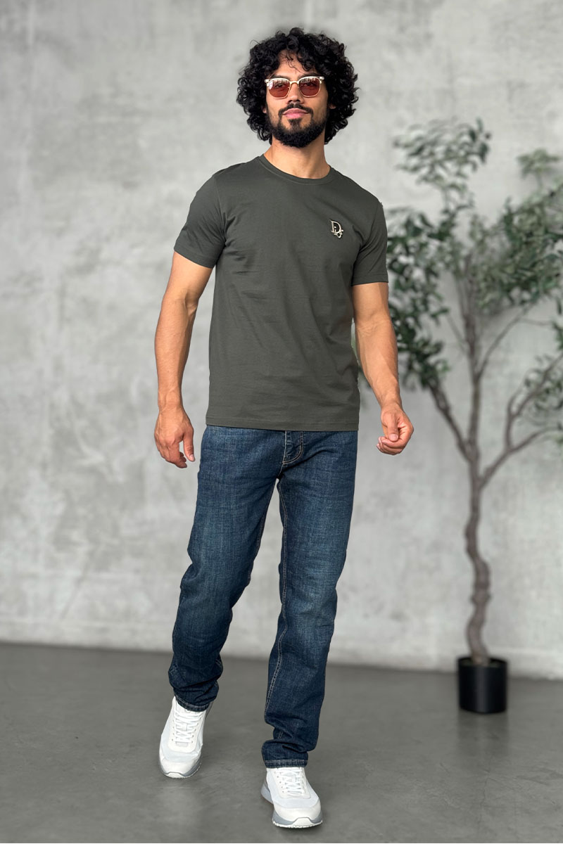 Dior Тёмно-зелёная мужская футболка embroidered logo