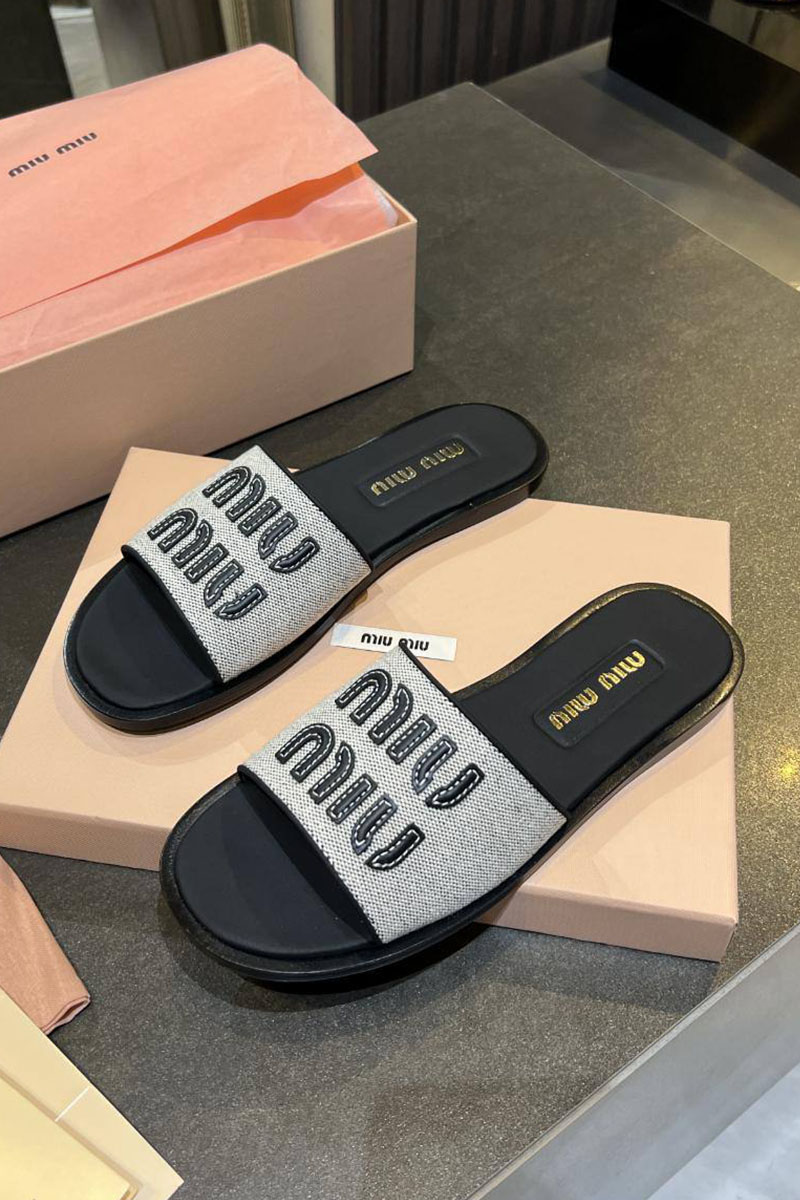 MIU MIU Женские кожаные шлёпанцы Premium - Black