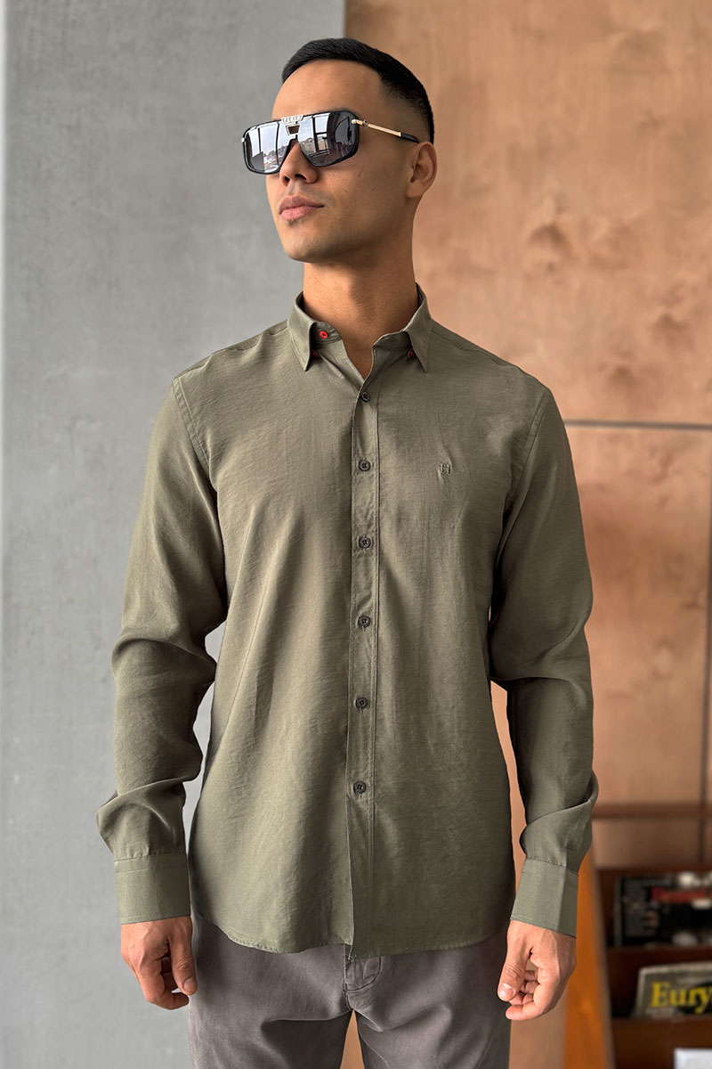 Hermes Мужская рубашка H embroidered - Khaki 