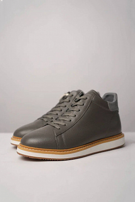 Кожаные кроссовки с мехом high-top - Grey