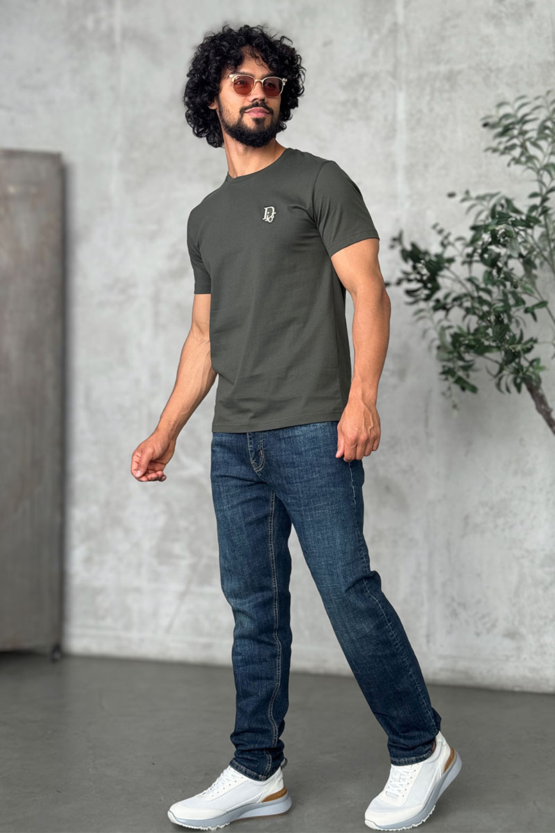 Dior Тёмно-зелёная мужская футболка embroidered logo