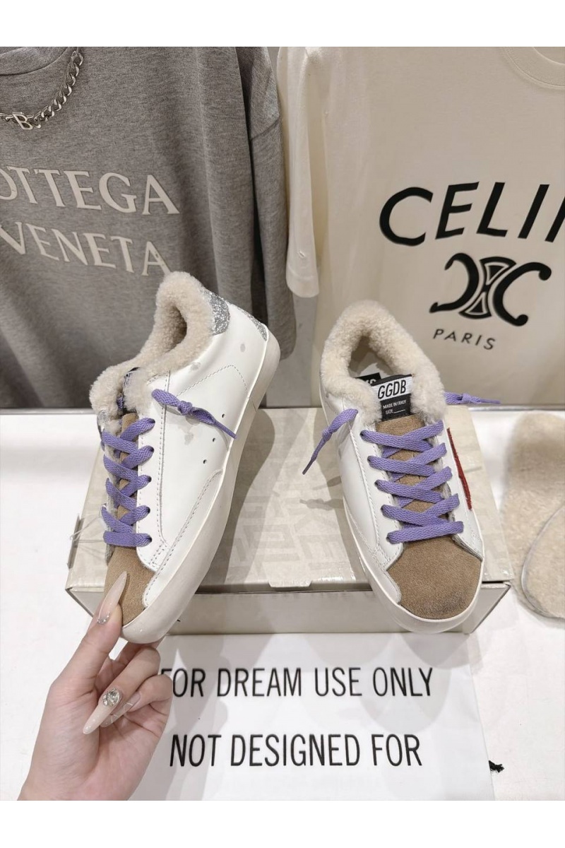 Designer Clothing Женские комбинированные кроссовки с мехом Golden Goose Ball Star premium