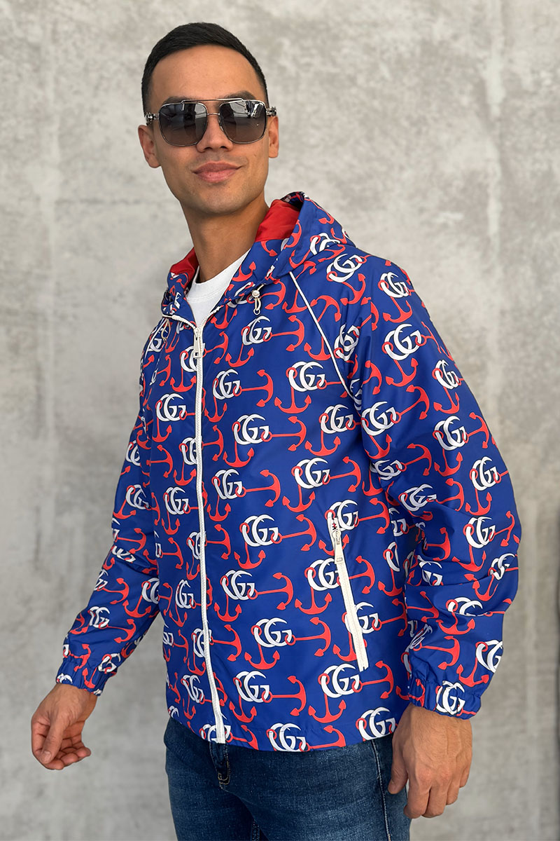 Gucci Мужская синяя ветровка Double G Anchor