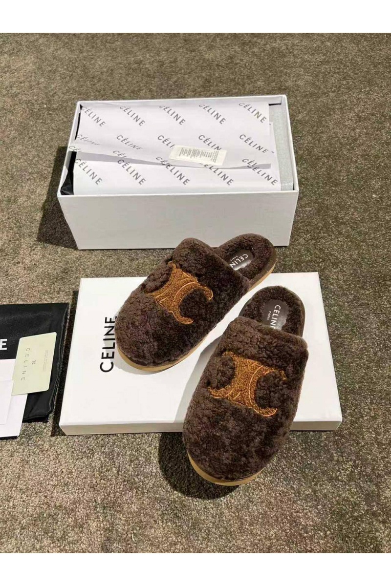 Celine Женские меховые шлёпанцы Triomphe premium