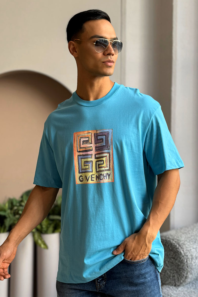 Givenchy Голубая оверсайз футболка 4G Sun Print