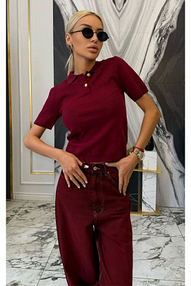 Бордовое женское поло GG monogram-pattern