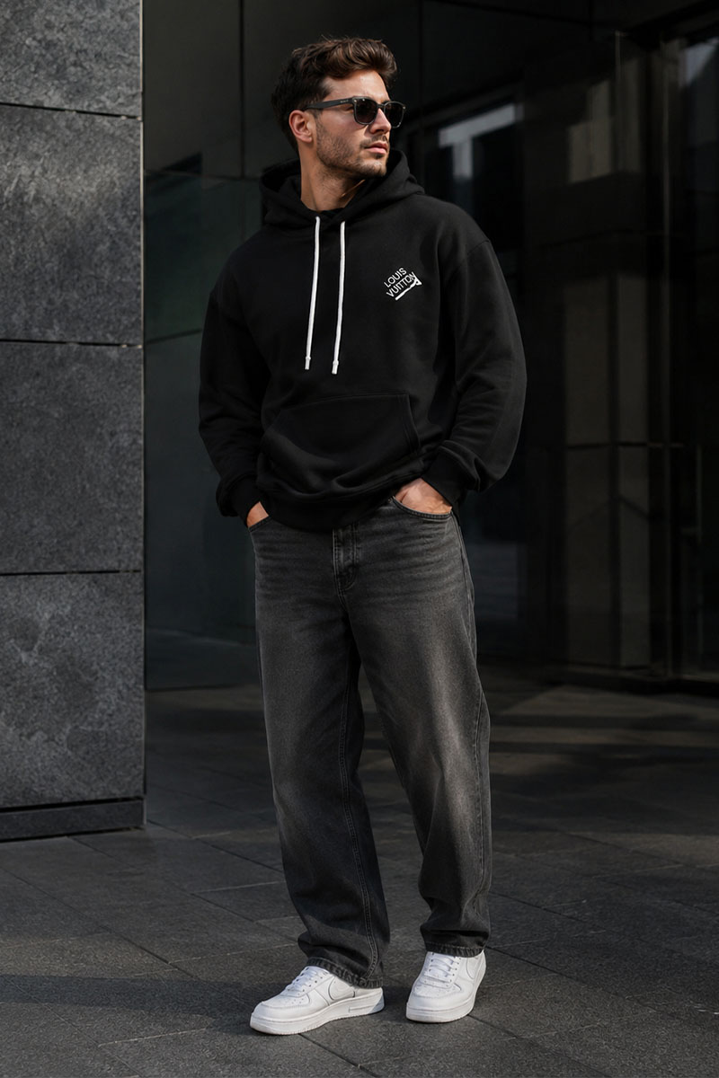Lоuis Vuittоn Чёрное мужское худи embroidered signature