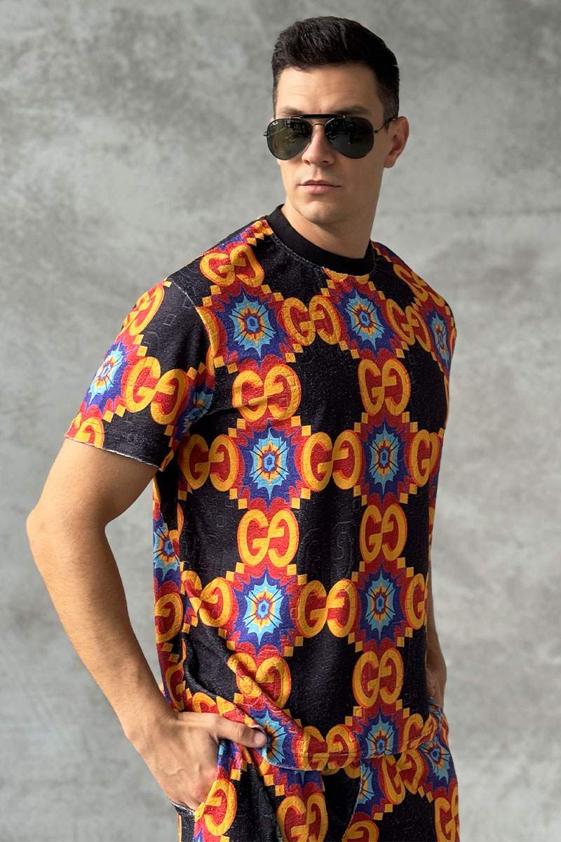 Gucci Брендовая мужская футболка GG logo all-over