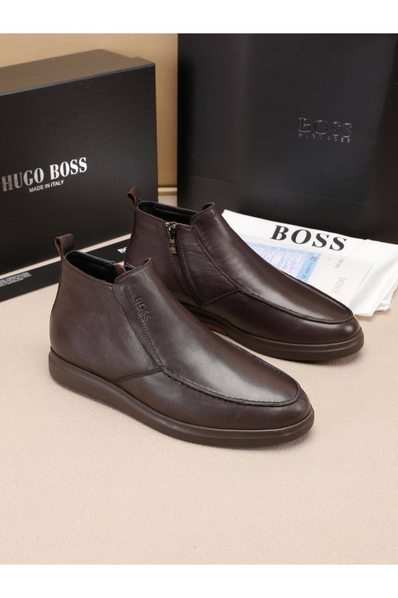 Hugо Воss Кожаные лоферы с мехом high-top - Brown