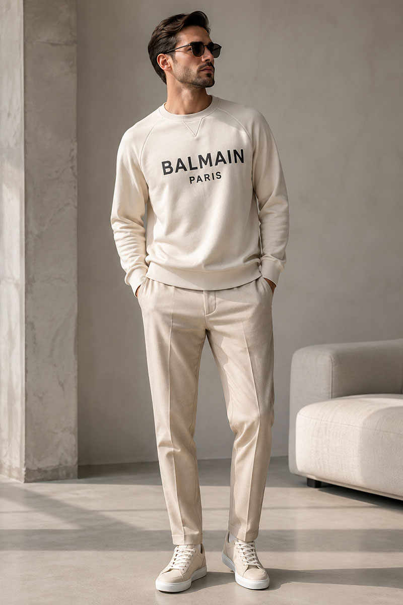 Balmain Мужской светло-бежевый свитшот Paris logo-print