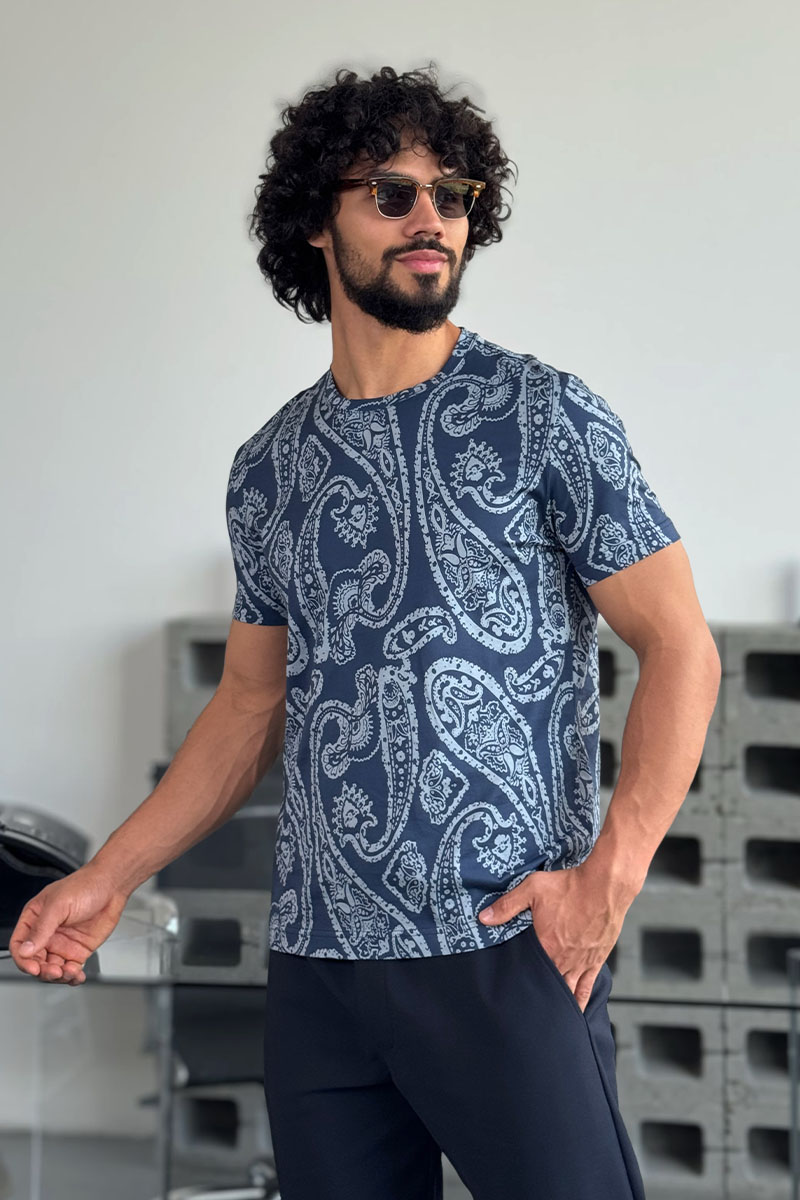 Etro Синяя футболка с узором пейсли Premium