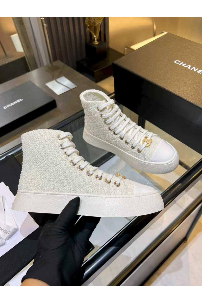 Chаnеl Женские комбинированные кроссовки High Top premium