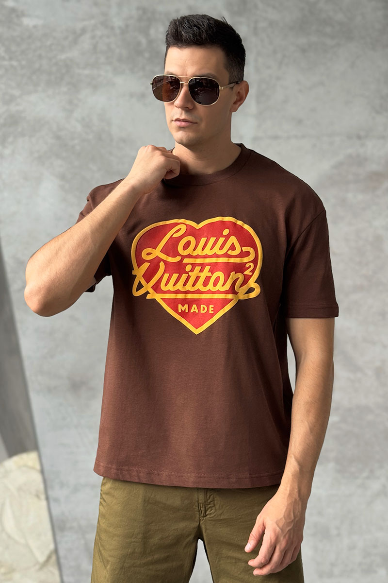 Lоuis Vuittоn Коричневая оверсайз футболка Nigo Heart Logo