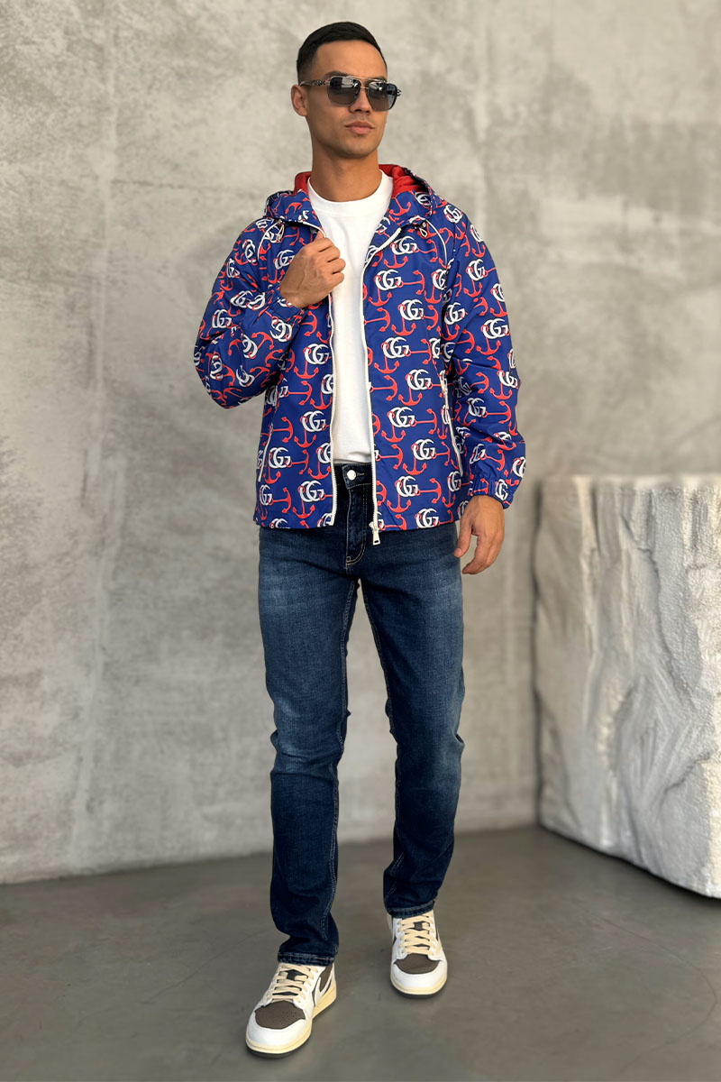 Gucci Мужская синяя ветровка Double G Anchor