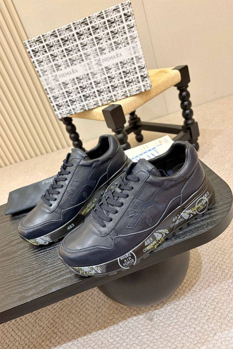 Premiata Синие кожаные кроссовки Mick