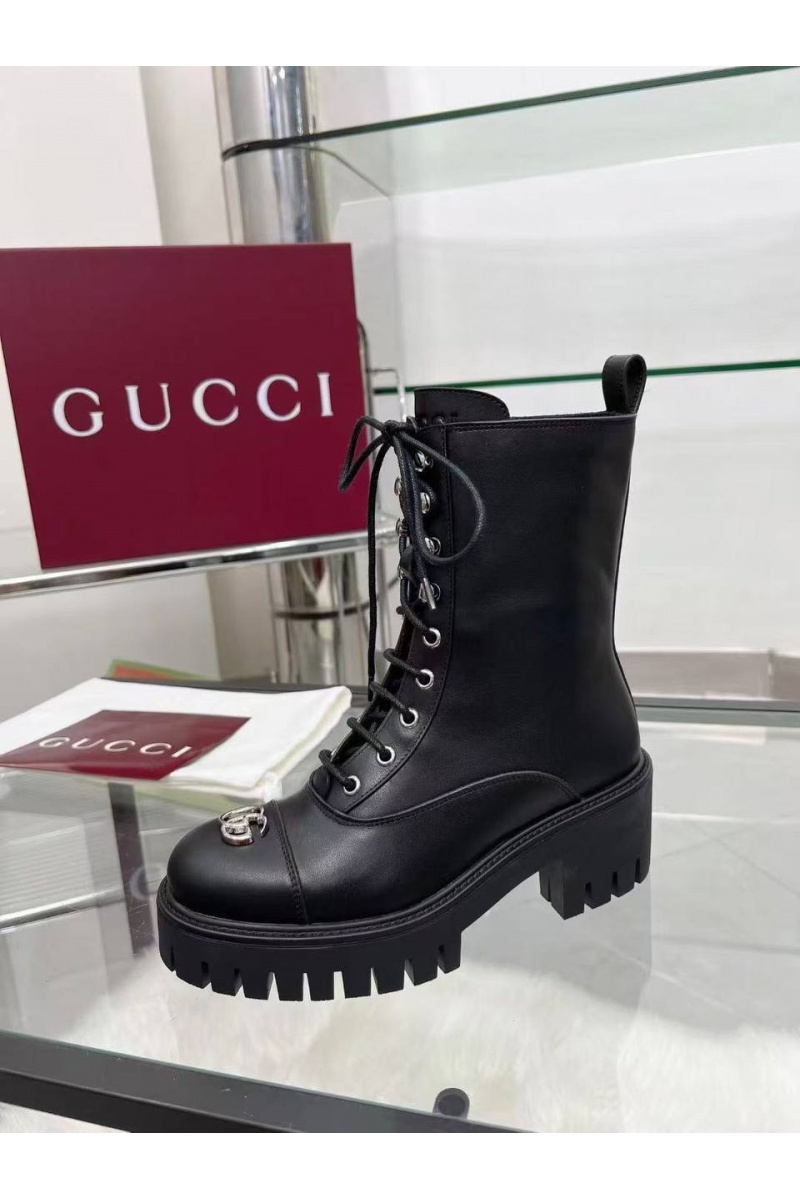 Gucci Женские кожаные ботинки Double G