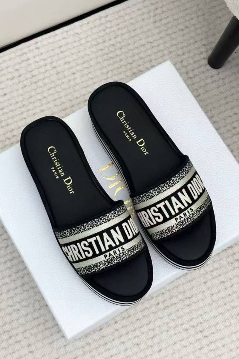 Dior Женские шлёпанцы на платформе Premium - Black