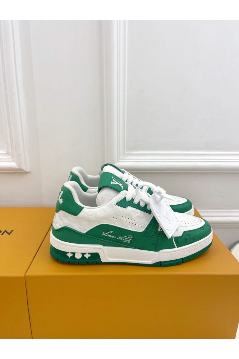 Lоuis Vuittоn Женские кожаные кроссовки Trainer Monogram - White / Green