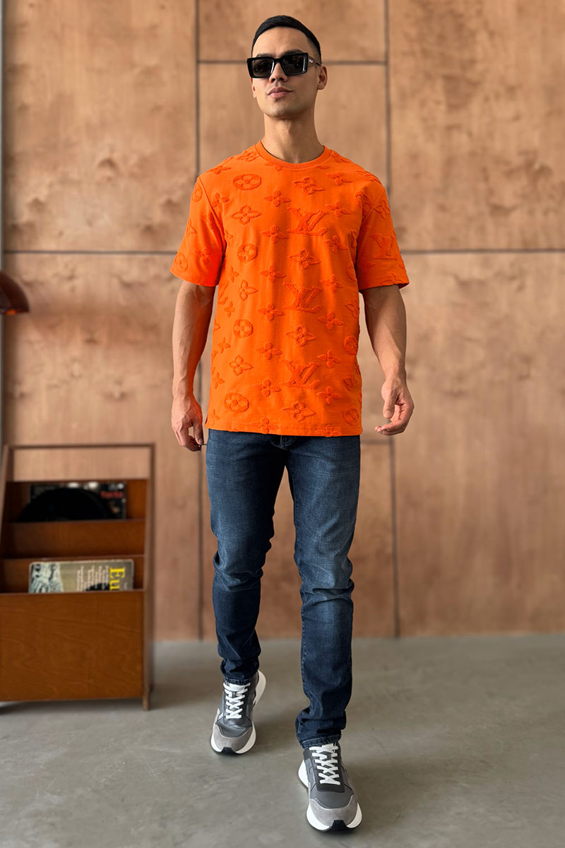 Lоuis Vuittоn Оранжевая оверсайз футболка Monogram All-over