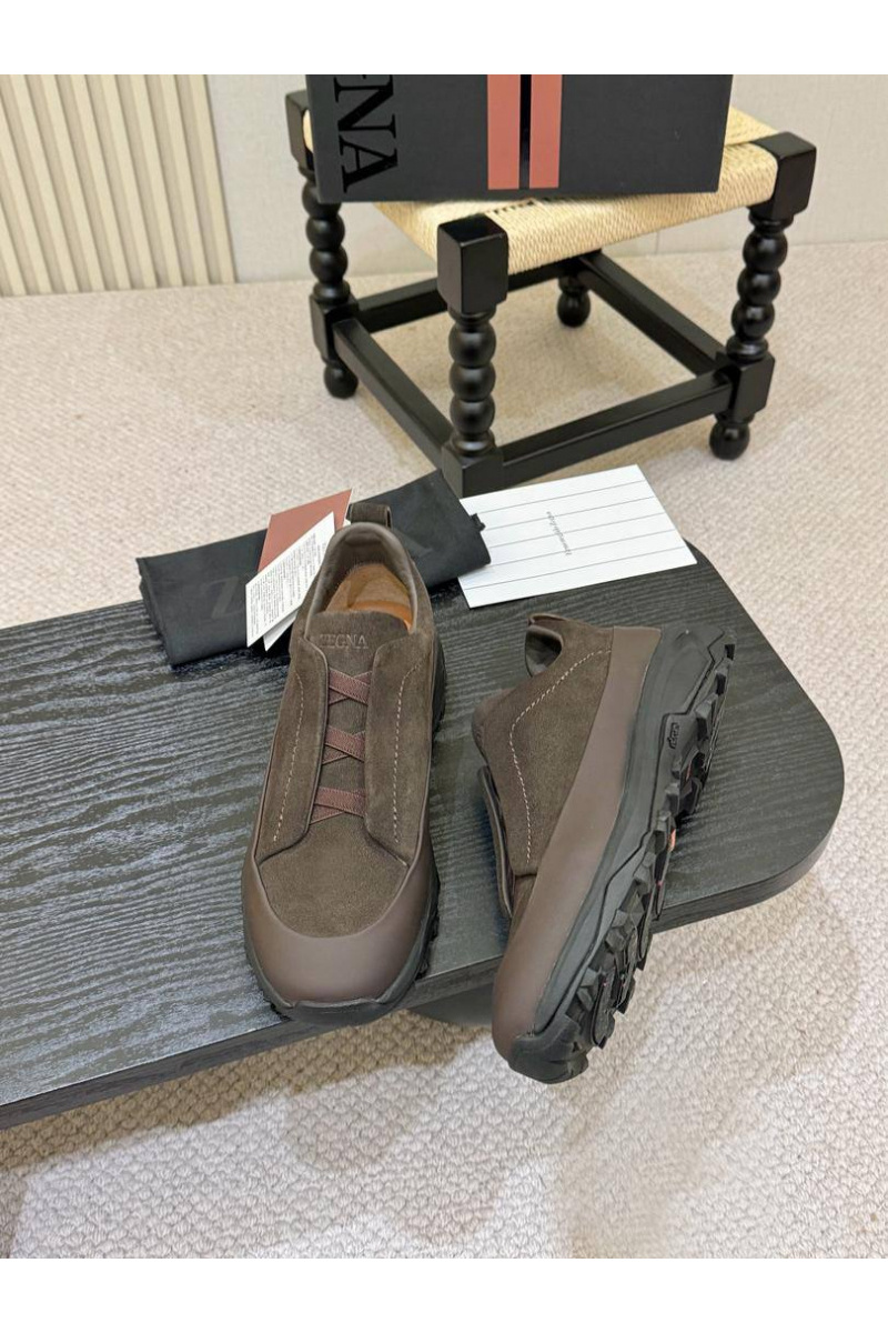 Zegna Замшевые кроссовки Triple Stitch Monte - Brown