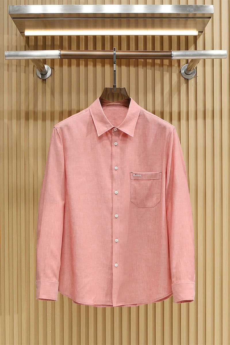 Kiton Льняная рубашка розового цвета premium