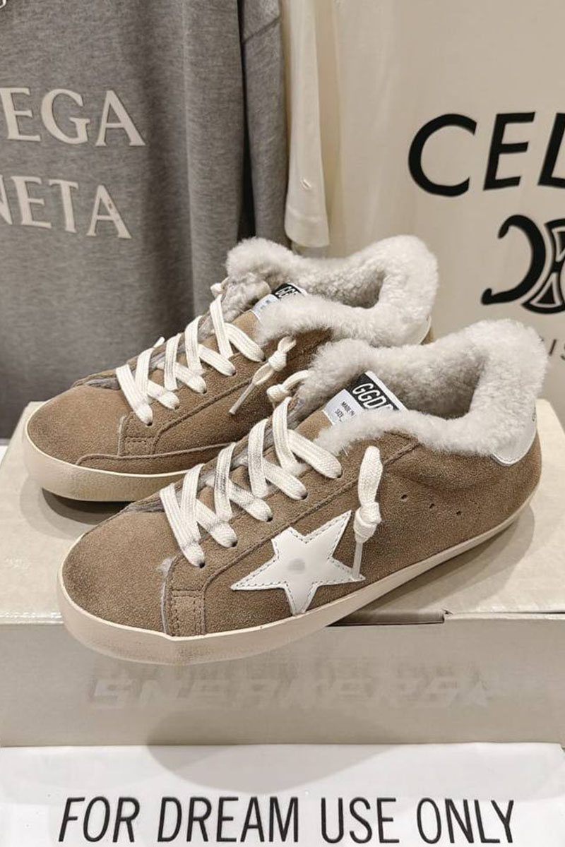 Designer Clothing Женские замшевые кроссовки с мехом Golden Goose Ball Star premium