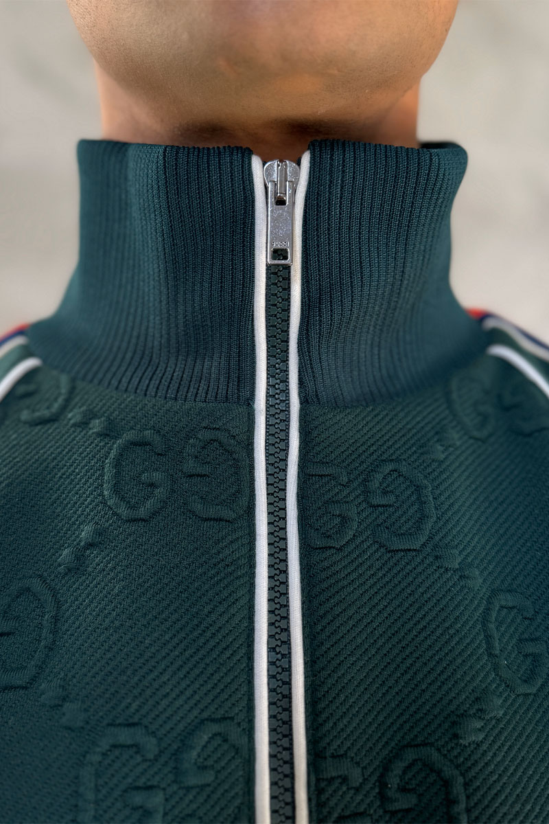 Gucci Зелёная кофта на молнии GG jacquard