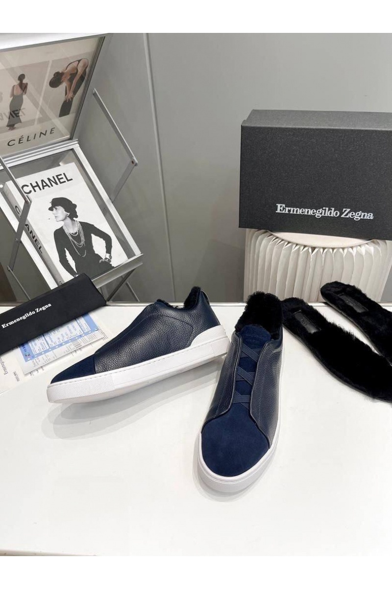 Zegna Кроссовки с мехом Triple Stitch - Navy