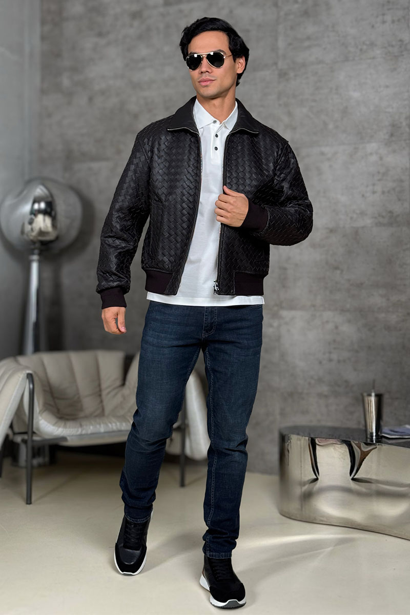 Bottega Veneta Мужская кожаная куртка premium