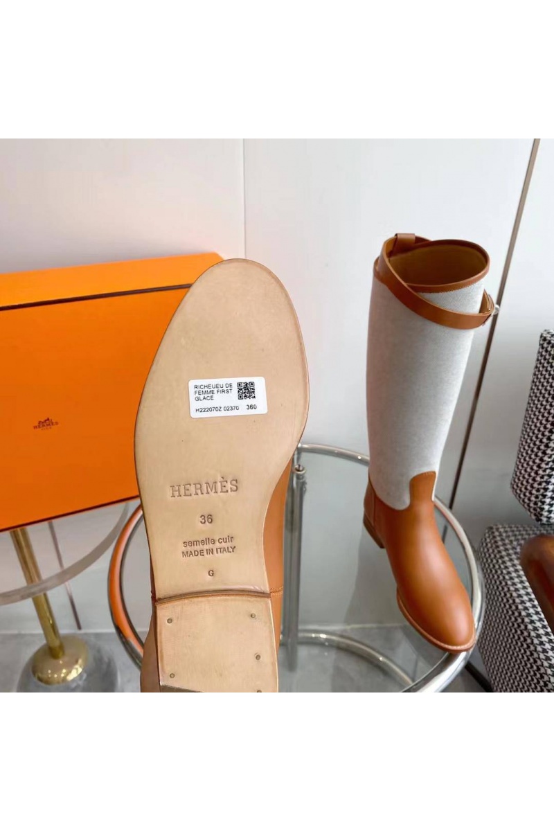 Hermes Женские кожаные сапоги Premium - Brown / White