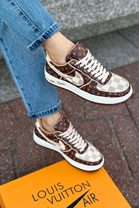 Женские кожаные кроссовки Air Force 1 - Brown / Beige