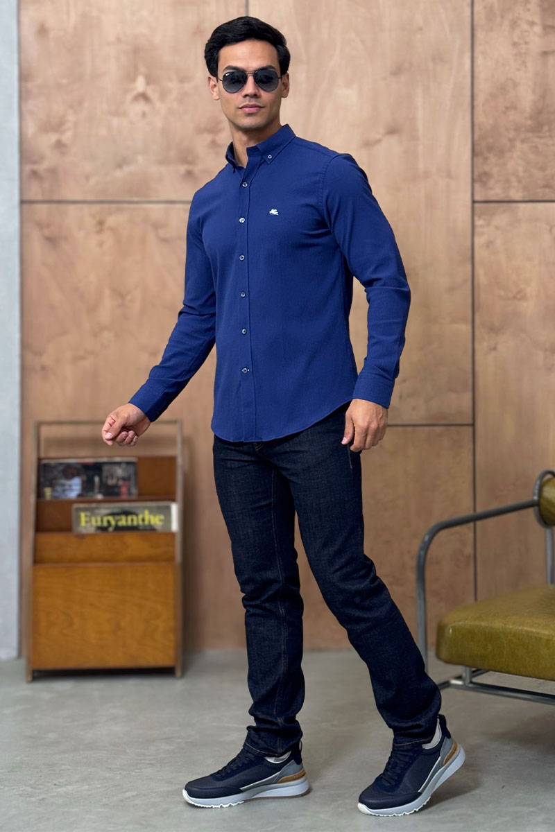 Etro Мужская синяя рубашка Pegasus logo