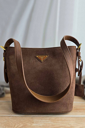 Замшевая сумка Bucket 24x22 см - Brown