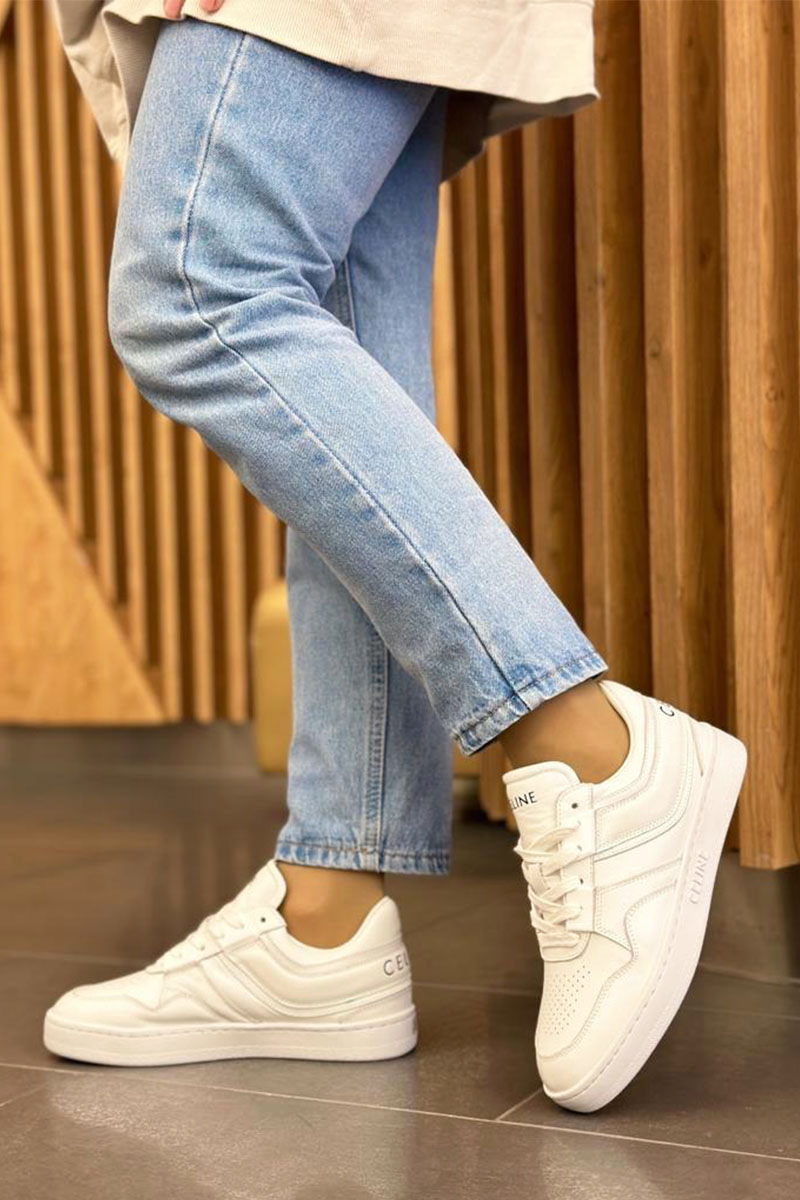 Celine Женские кожаные кроссовки белого цвета