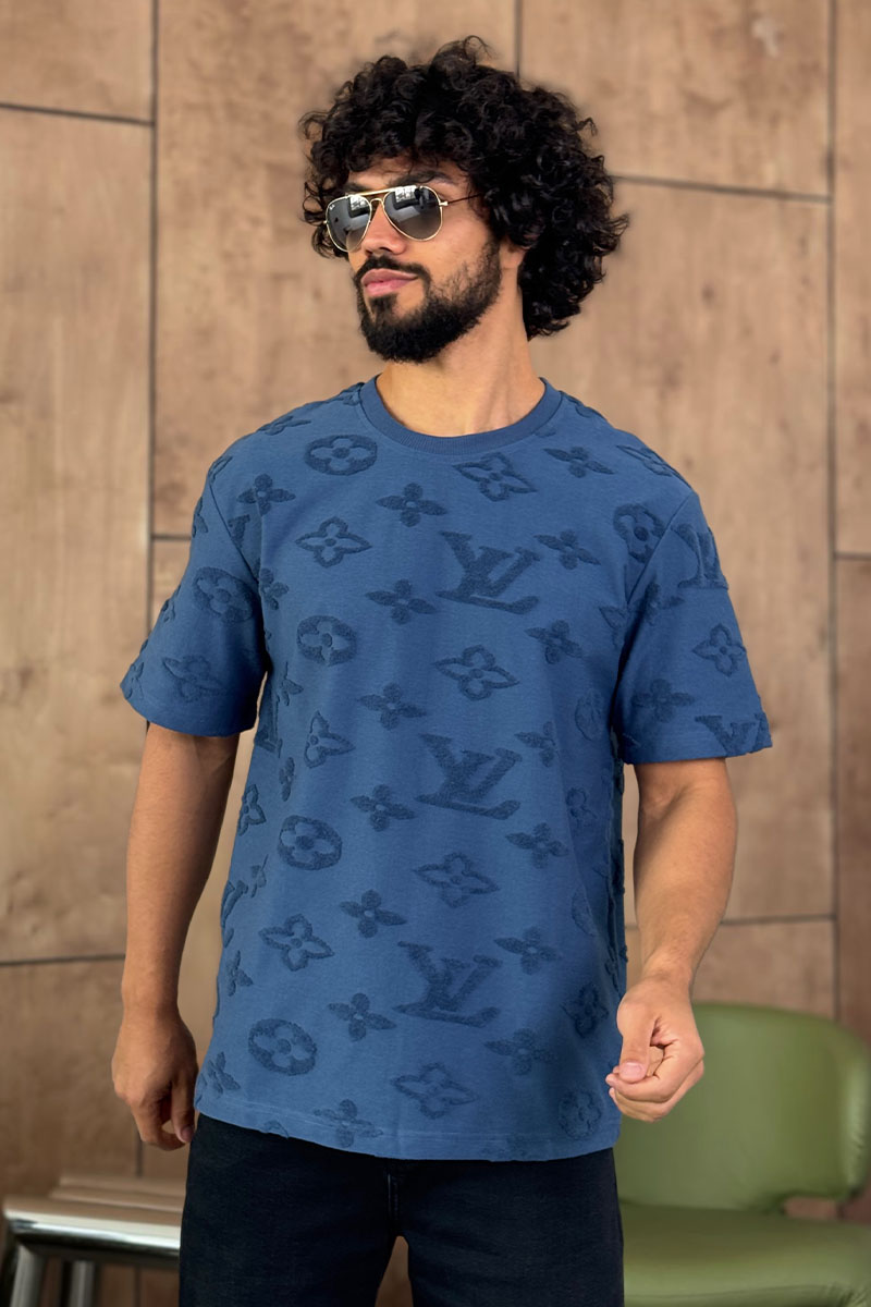 Lоuis Vuittоn Синяя оверсайз футболка Monogram All-over