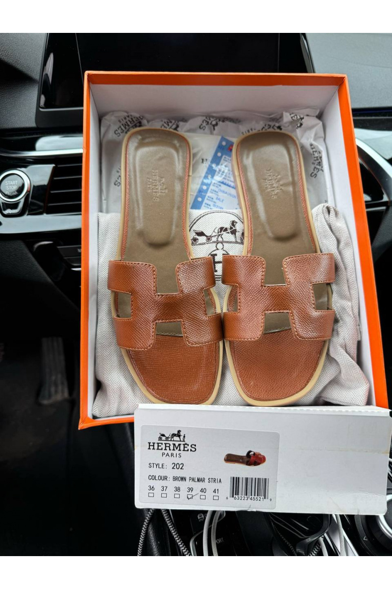 Hermes Женские кожаные шлёпанцы Oran
