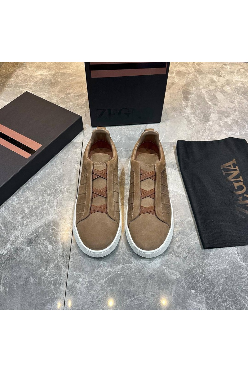 Zegna Мужские кроссовки Triple Stitch Alligator - Brown