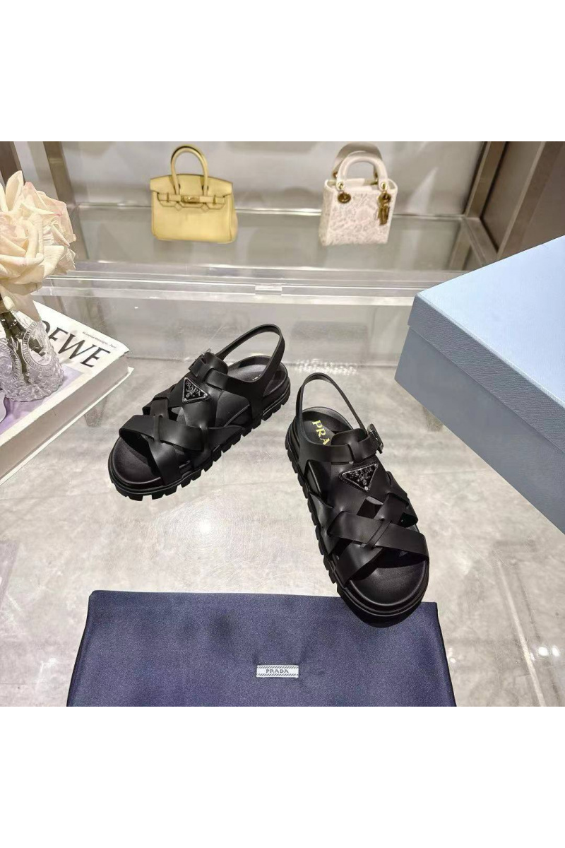Prada Женские кожаные сандалии Monolith - Black