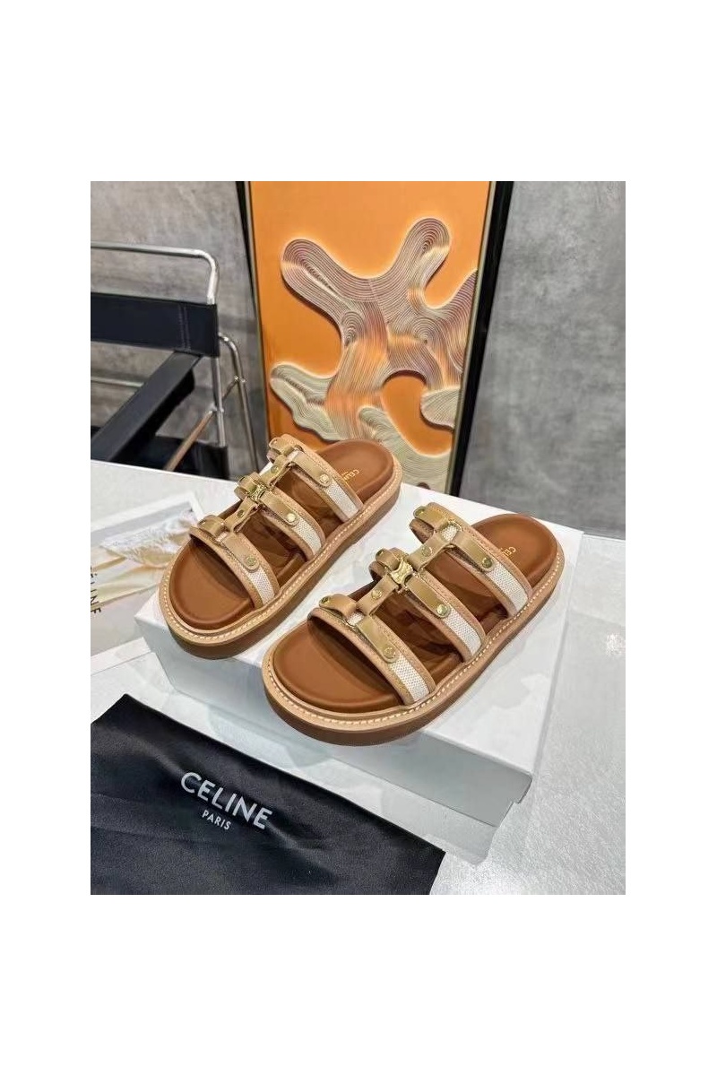 Celine Женские кожаные шлёпанцы 