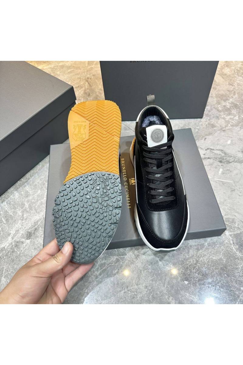 Designer Кожаные кроссовки с мехом high-top - Black