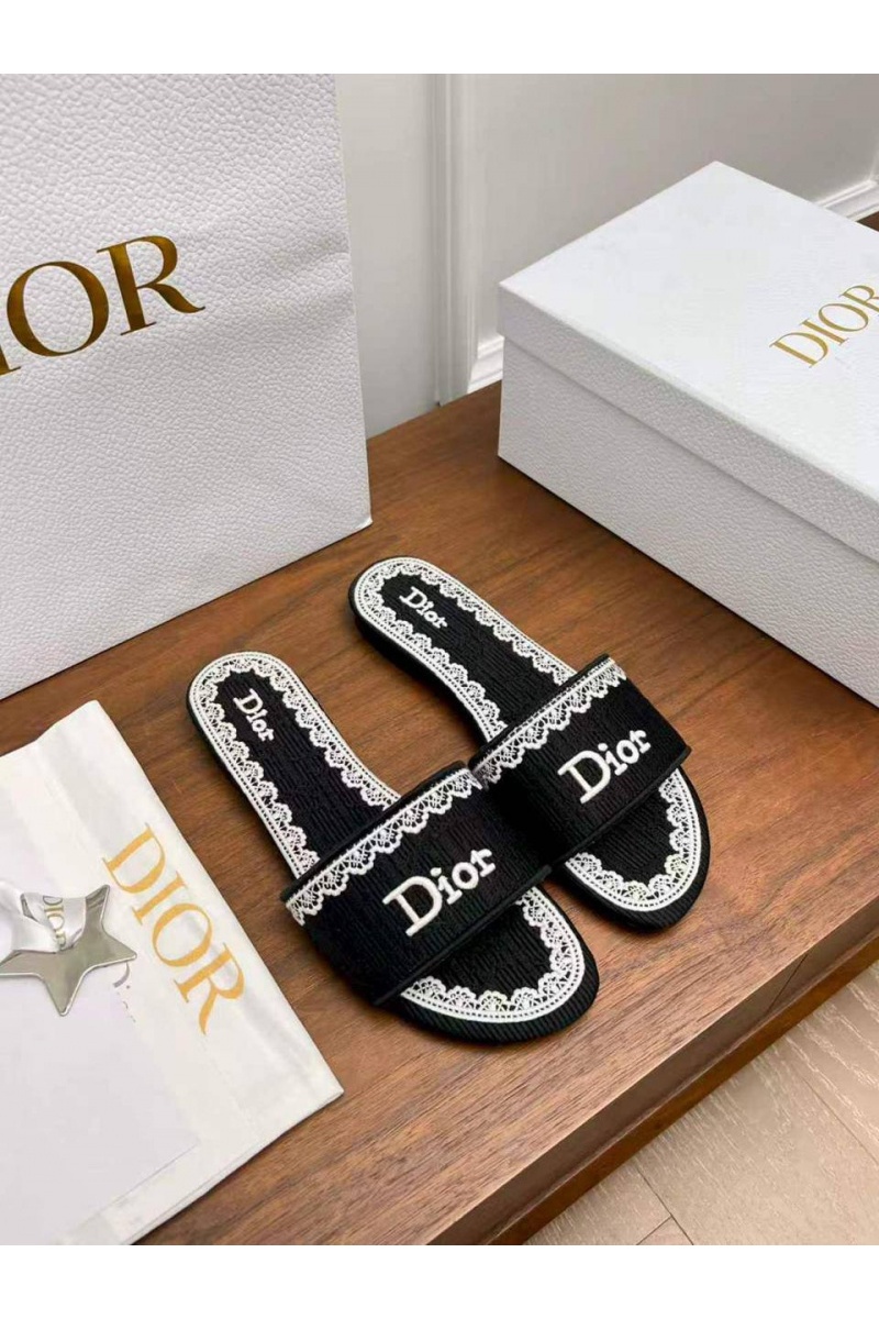 Dior Женские шлепанцы Dway Slide Embroidered Cotton premium