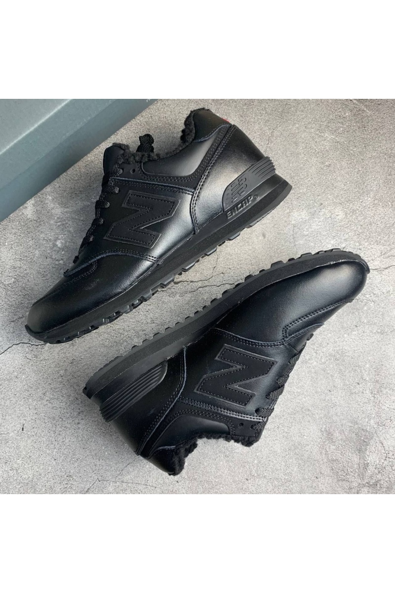New Balance Зимние кроссовки с мехом 574 Leather - Black 