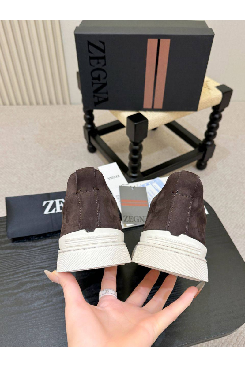Zegna Мужские кроссовки Triple Stitch Alligator - Brown