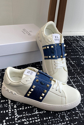 Женские кожаные кроссовки Valentino Premium - Navy