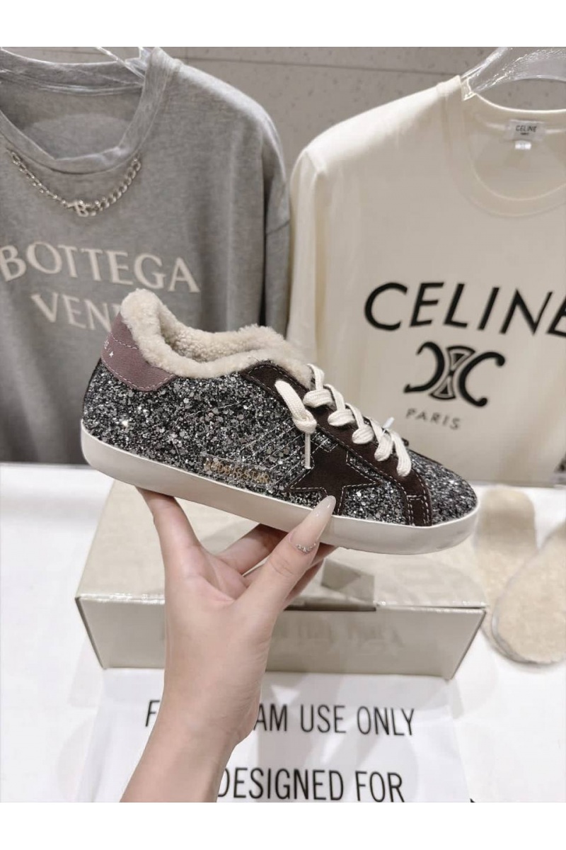 Designer Clothing Женские комбинированные кроссовки с мехом Golden Goose Ball Star premium