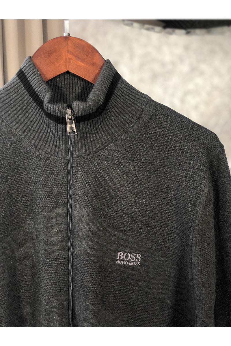 Hugо Воss Тёмно-серая кофта на молнии logo-embroidered